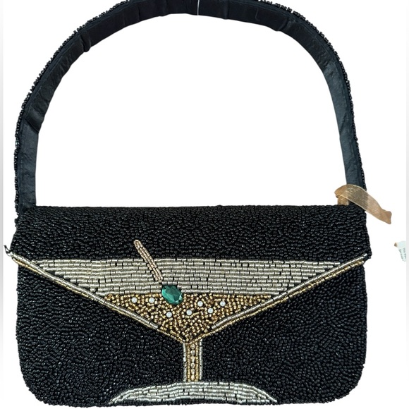 New Handcrafted in India Marshalls Viral Champagne Glass Beaded Bag New Years - Picture 1 of 5